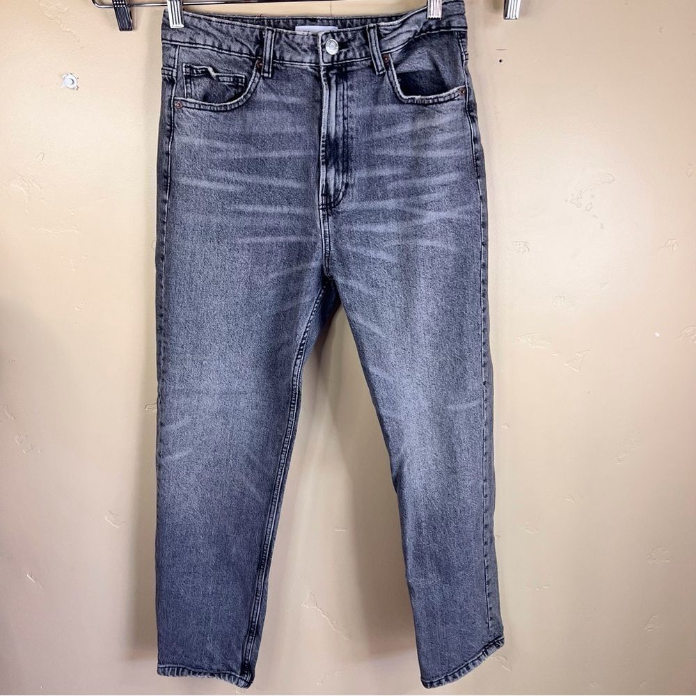Zara Dark Wash High Rise Black Denim Straight Leg‎ Jean Size 8 Casual Streetwear